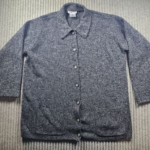 Vtg Talbots Women’s Button Up Cardigan Size M Pure Merino Wool Marled Gray EUC